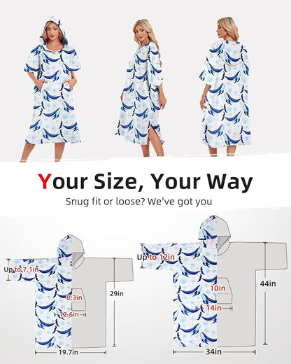 Abahub Surf Poncho Men & Women Towel Poncho Adult with Hood, Thick Quick Dry Changing Poncho Towel, Microfiber Wearable Cover Up for Surfing Beach Swim - Absorbent Changing Towel L (Blue Whale)