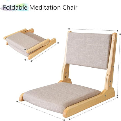 Japanese Floor Chair with Back Support, Foldable Meditation Chair, Legless Tatami Chair with Cushion, Floor Seat for Living Room, Bedroom, Bay Window (1, Gray)
