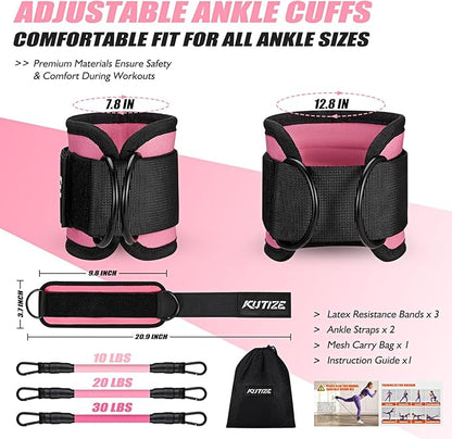 Ankle Resistance Bands with Cuffs for Women & Men - 3-Level Adjustable Leg & Glute Workout Equipment, Portable Home Gym Exercise Bands for Kickbacks, Hip Thrusts, Yoga, Strength Training