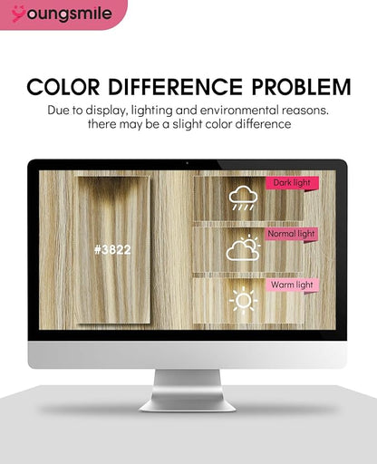 Youngsmile Clip in Human Hair Extensions Balayage Brown to Light Brown Mix Light Blonde Remy Human Hair Extensions Clip in Easy to Install 7Pcs 140g 14in (7C#3/8/22-14Inch)