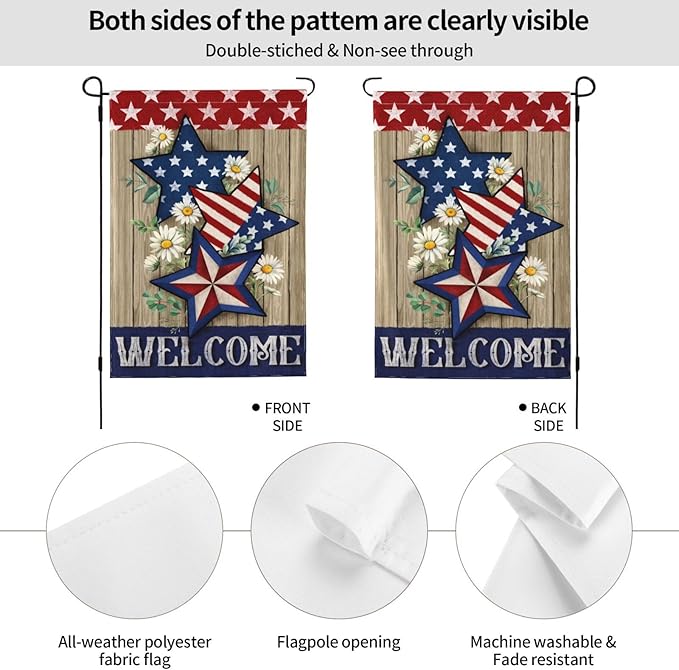 4th of July Garden Flag for Outside Patriotics American Stars Independence Day Welcome Yard Flag Decoration Banner Decor Yard Flag Gifts
