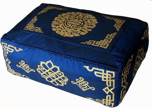 Meditation Cushion - Rectangular Zafu Buckwheat and Kapok Fill Longevity Dharma Key Blue