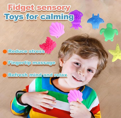 6psc Ocean Series Fidget Toys Sensory Stone for Kids，Textured Soft Worry Stone for Autism Kids Calming - Fidget Stress Toys for Students Anxiety Relief - Small Prizes Fidget Toys
