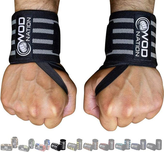WOD Nation Wrist Wraps for Weightlifting & Strength Training – Professional Gym Straps w/Thumb Loop for Men & Women