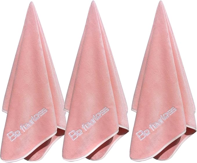Microfiber Gym Towels Bigger Size Super Soft for Exercise Fitness, Sports, Workout, 380-GSM 15-Inch x 31-Inch Quick-Drying Towels (3 Pack, Pink)