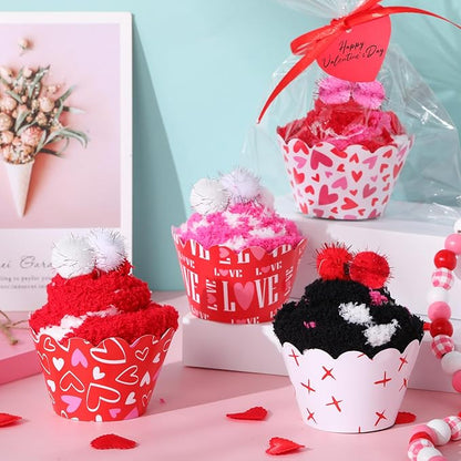 Geyoga 6 Pair Christmas Cupcake Fuzzy Socks for Women Cute Cozy Fluffy Winter Warm Slipper Socks