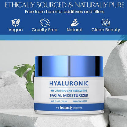 Hyaluronic Acid Daily Face Moisturizer - Long-lasting Hydration, Anti-Aging, Skin Firming - Dermatologist Tested, Korean Skin Care - 1.69 fl. oz