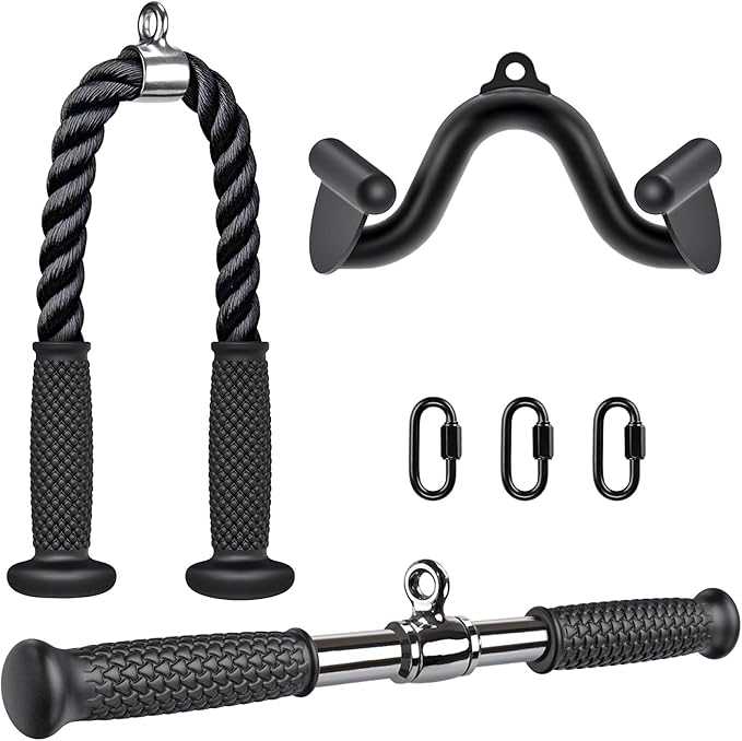 Kipika Cable Machine Attachment, Triceps LAT Pulldown Attachments, Home Gym Workout Accessories Heavy Duty Cable Machine Accessories Triceps Rope D Row Handle LAT Pull Down Bar Straight Bar Exercise