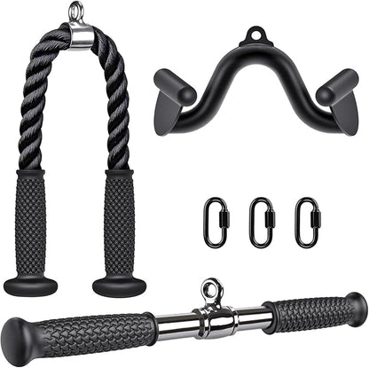 Kipika Cable Machine Attachment, Triceps LAT Pulldown Attachments, Home Gym Workout Accessories Heavy Duty Cable Machine Accessories Triceps Rope D Row Handle LAT Pull Down Bar Straight Bar Exercise