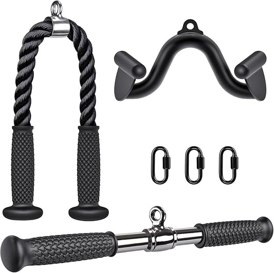 Kipika Cable Machine Attachment, Triceps LAT Pulldown Attachments, Home Gym Workout Accessories Heavy Duty Cable Machine Accessories Triceps Rope D Row Handle LAT Pull Down Bar Straight Bar Exercise