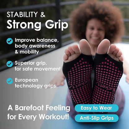 Tucketts Toeless Pilates Socks with Grips for Women, Non-Slip Yoga & Barre Socks for Stability & Barefoot Workouts, Size 6-13