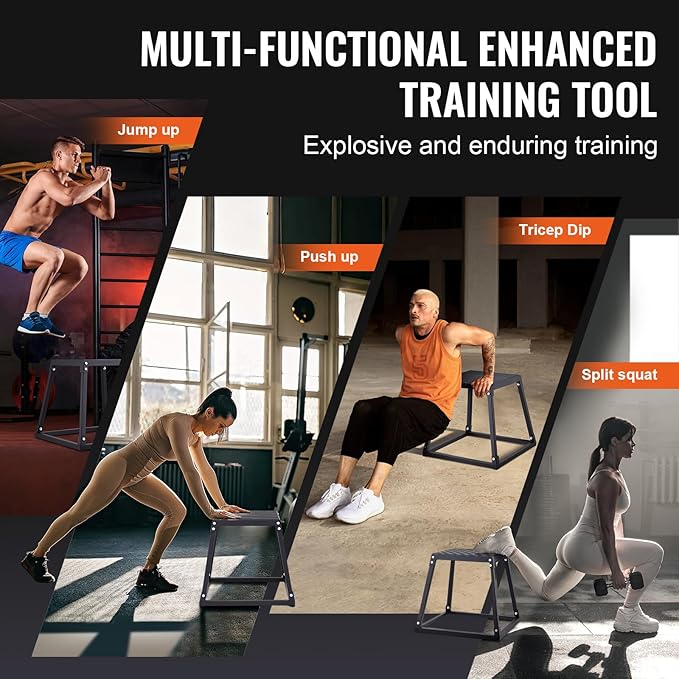 VEVOR Plyometric Jump Box, 18 Inch Plyo Box, Steel Plyometric Platform and Jumping Agility Box, Anti-Slip Fitness Exercise Step Up Box for Home Gym Training, Conditioning Strength Training