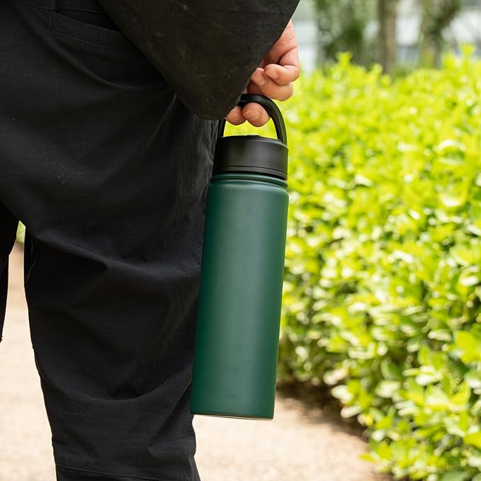 32 oz Insulated Water Bottle Stainless Steel Sport Bottles with 3 Lids,Army Green