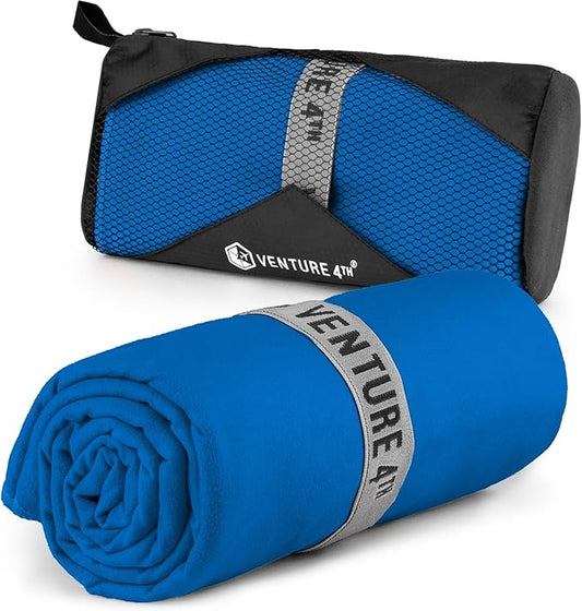 VENTURE 4TH Quick Dry Towel. Microfiber Travel Towel Ideal for Camping, Hiking, Backpacking, Gym. Lightweight & Fast Drying Travel Towels for Body. Compact & Easy to Pack - Blue Extra Large
