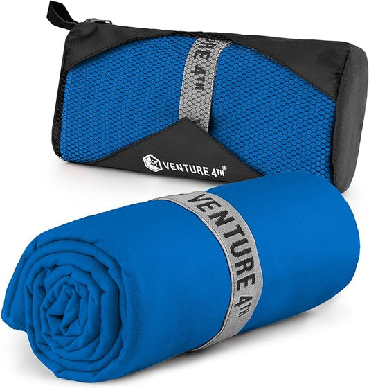 VENTURE 4TH Quick Dry Towel. Microfiber Travel Towel Ideal for Camping, Hiking, Backpacking, Gym. Lightweight & Fast Drying Travel Towels for Body. Compact & Easy to Pack - Blue Medium