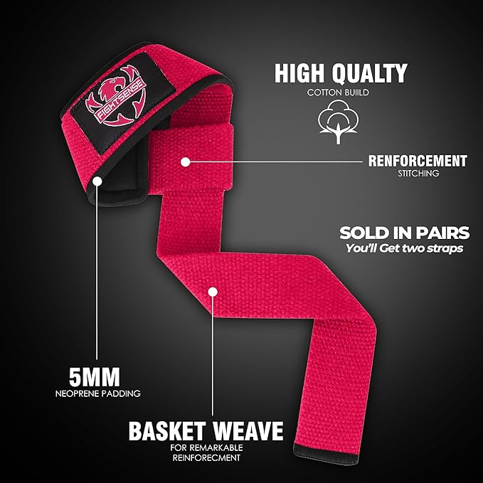 FIGHTSENSE Lifting straps for weightlifting, Gym wrist straps for men women, Neoprene Padded Cotton Weightlifting Straps for Bodybuilding, Powerlifting, Deadlifting and strength training