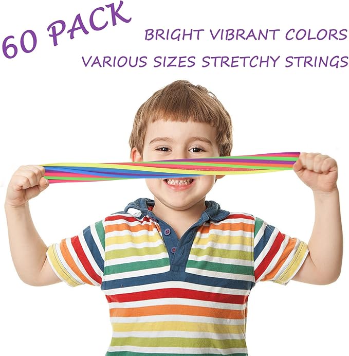 64 Pcs Stretchy String Fidget Toys , Stress Relief Kits for Kids and Adults,Gifts for Birthday Party Favors, Christmas Stocking Stuffers, School Classroom Rewards（Assorted Forms and Colors）