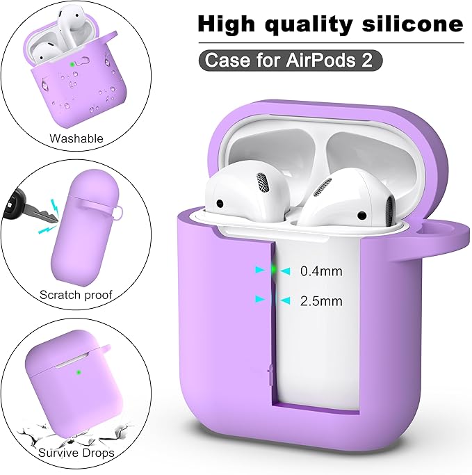 R-fun Compatible with AirPods Case Cover, Soft Silicone Protective Cover with Keychain for Women Men Compatible with Apple AirPods 2nd 1st Generation Charging Case, Front LED Visible,Lavender