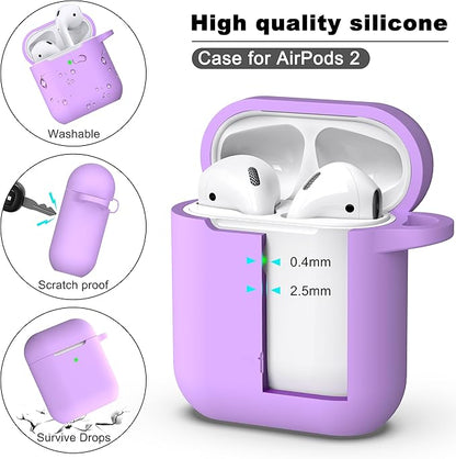 R-fun Compatible with AirPods Case Cover, Soft Silicone Protective Cover with Keychain for Women Men Compatible with Apple AirPods 2nd 1st Generation Charging Case, Front LED Visible,Lavender