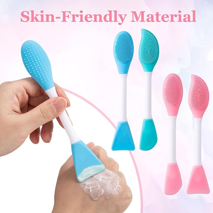 4pcs Silicone Facial Cleansing Brush, 2 in 1 Double-Sided Facial Scrubber Pore Cleansing Brush, Reusable Face Mask Applicator Tool Skincare Accessories for Makeup, Blackheads Removal