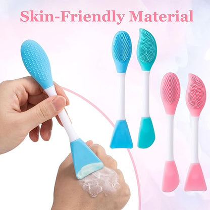 4pcs Silicone Facial Cleansing Brush, 2 in 1 Double-Sided Facial Scrubber Pore Cleansing Brush, Reusable Face Mask Applicator Tool Skincare Accessories for Makeup, Blackheads Removal