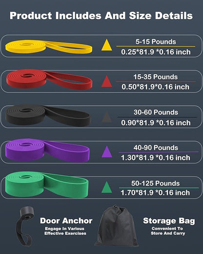 Resistance Bands Set 5 PCS Heavy Duty Stretch Exercise Bands Pull Up Bands Set Resistance Bands with Storage Bag Exercise Bands for Working Out, Muscle Training