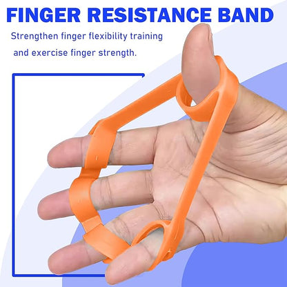 Hand Grip Strengthener Exercise Set, 3pcs Hand Therapy Kit with Squeeze Balls for Hand Therapy, Finger Roller Massage Tool,Finger Resistance Bands,White & Orange, Silicone