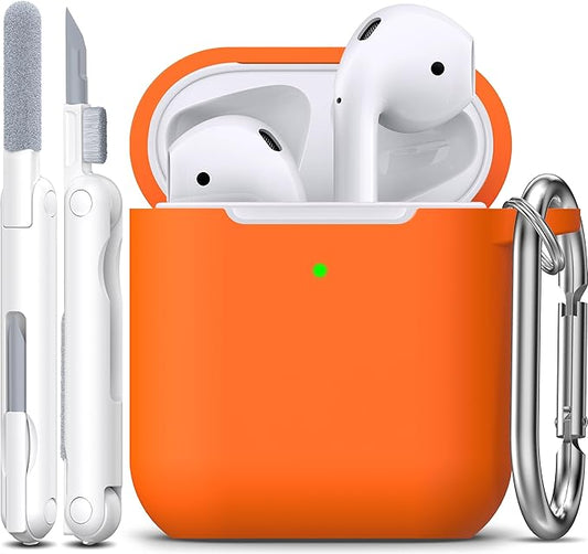 R-fun Compatible with AirPods Case Cover, Soft Silicone Protective Cover with Keychain for Women Men Compatible with Apple AirPods 2nd 1st Generation Charging Case, Front LED Visible,Orange