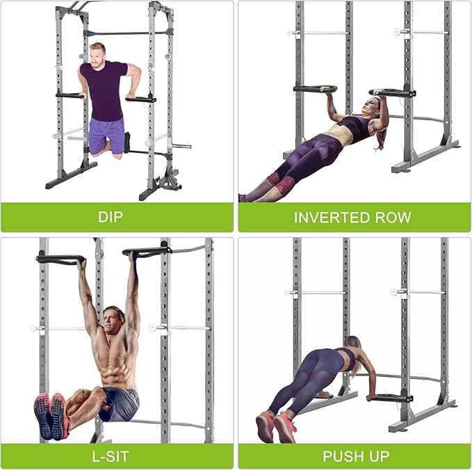 SELEWARE Solid Dip Bar Attachment for 2" x 2" or 3" x 3" with 1", 1/2" or 5/8" Hole Power Cage Squat Rack, Set of 2 Dip Bar Muti-Grip Handles for Strength Training, Double Welding Design