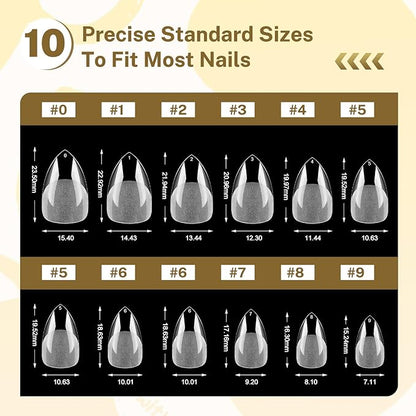 JODSONE Short Orbicular Half Matte Pre shaped Soft Gel Tips Fake Nails False Acrylic Clear Full Cover Press on Extension Gel Kit Manicure DIY at Home 240PCS 10Sizes