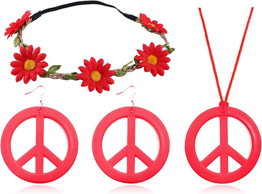 choice of all Peace Sign Necklace Earrings Sunflower Headband Set for Women 60s 70s Outfits Hip Hop Hippie Jewelry Halloween Costume Accessories