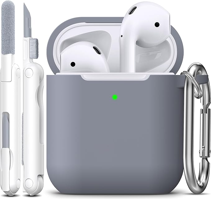 R-fun Compatible with AirPods Case Cover, Soft Silicone Protective Cover with Keychain for Women Men Compatible with Apple AirPods 2nd 1st Generation Charging Case, Front LED Visible,Dark Grey