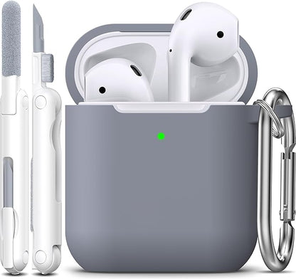 R-fun Compatible with AirPods Case Cover, Soft Silicone Protective Cover with Keychain for Women Men Compatible with Apple AirPods 2nd 1st Generation Charging Case, Front LED Visible,Dark Grey