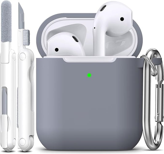 R-fun Compatible with AirPods Case Cover, Soft Silicone Protective Cover with Keychain for Women Men Compatible with Apple AirPods 2nd 1st Generation Charging Case, Front LED Visible,Dark Grey