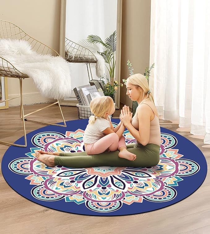 Round Meditation Pilates Yoga Mat Luxury Suede Large Yoga Mat Natural Rubber Non-Slip Base is ery Suitable for Meditation, Stretching, Yoga Environmental Protection, Fitness Exercise, Home and Outdoor. 140CM Diameter