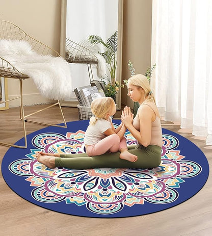 Round Meditation Pilates Yoga Mat Luxury Suede Large Yoga Mat Natural Rubber Non-Slip Base is ery Suitable for Meditation, Stretching, Yoga Environmental Protection, Fitness Exercise, Home and Outdoor. 140CM Diameter
