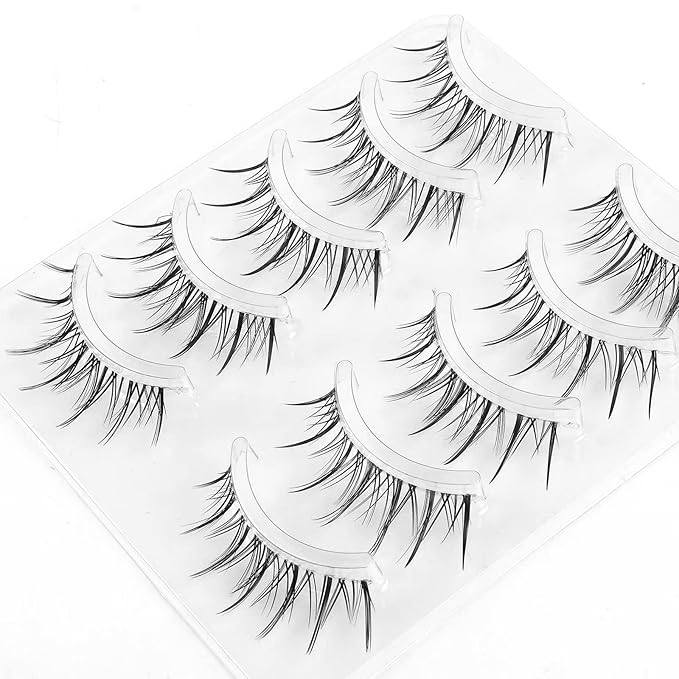 Manga Lashes Natural Look Clear Band Eyelashes,Japanese Anime Lashes 5 Pack,Cat Eyes
