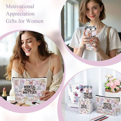 Mental Health Gifts Positive Affirmations Mental Health Awareness Inspirational Gifts for Women Mom Friend Birthday Friendship Christmas, Office 6PCS 20oz Tumbler Makeup Bag Ballpoint Pen Notebook