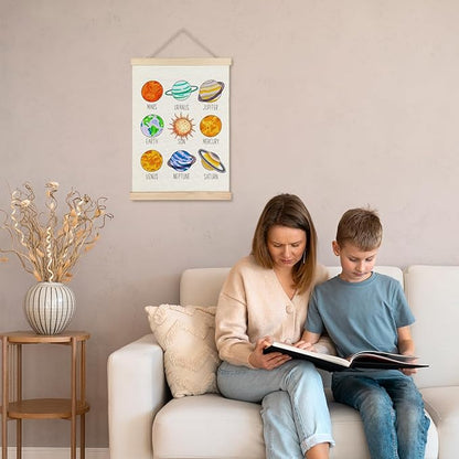 Solar System Poster Wall Art, Space Poster Wall Art Decor, Space Decor for Boys Room, Outer Space Room Decor, Planets Solar System Wall Art for Classroom Boys Kids Room Nursery Playroom, 12x16 Inches