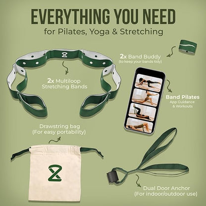 Two8 Bands Pilates in a Box -Workout Resistance Bands For Working Out Women & Men, Resistance Band With Loops, Stretch Band For Exercise, At Home Pilates Equipment for Home Workouts Kit, Workout Loops