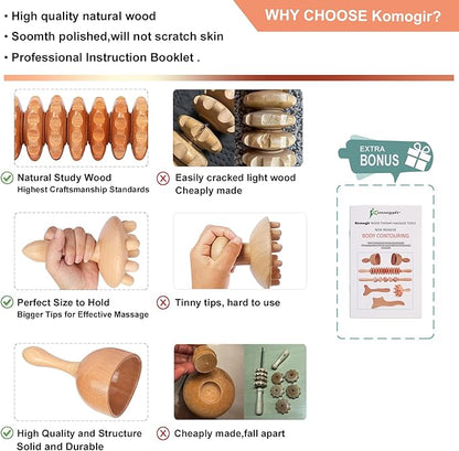 Wood Therapy Massage Tools 5-in-1 Lymphatic Drainage Massager Maderoterapia Kit Wooden Massager Body Sculpting Tools for Muscle Pain Relief, Anti-Cellulite, Body Contouring and Shaping