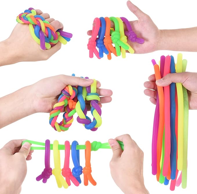 64 Pcs Stretchy String Fidget Toys , Stress Relief Kits for Kids and Adults,Gifts for Birthday Party Favors, Christmas Stocking Stuffers, School Classroom Rewards（Assorted Forms and Colors）