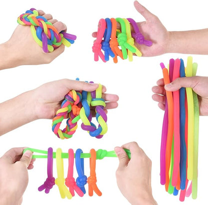 64 Pcs Stretchy String Fidget Toys , Stress Relief Kits for Kids and Adults,Gifts for Birthday Party Favors, Christmas Stocking Stuffers, School Classroom Rewards（Assorted Forms and Colors）