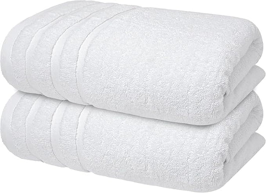 Infinitee Xclusives 100% Cotton Luxury Bath Towels Set of 2 (27x54 Inches) (Brilliant White, Bath Towels - Pack 2)