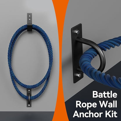 Battle Rope Wall Anchor Kit, Heavy Duty Steel Wall Anchor with Training Rope Organiser, Fitness Rope Wall Mount, Black