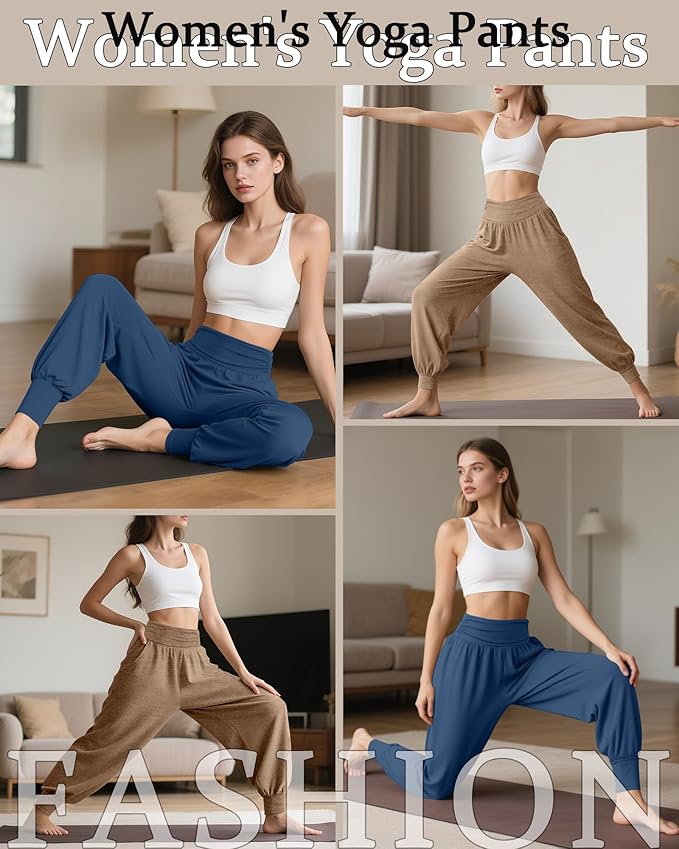 2 Pack Women's Yoga Joggers, Cozy Sweatpants with Pockets Casual Loose Comfy High Waisted Lounge Pants