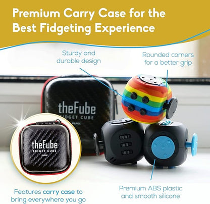 PILPOC theFube Fidget Cube, 6-Sided Stress Relief Infinity Cube for Adults & Kids, Boosts Concentration, Mindfulness Aid, Silent & Audible Modes, Includes Carry Case for Portability (Pearl-Sapphire)