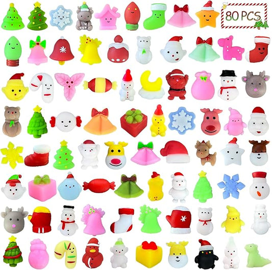80PCS Random Christmas Mochi Squishy Toys Squishies Christmas Toys for Kids Girls Boys Toddlers Christmas Party Favors, Stress Relief Toys Classroom Prizes Stocking Stuffers Gifts