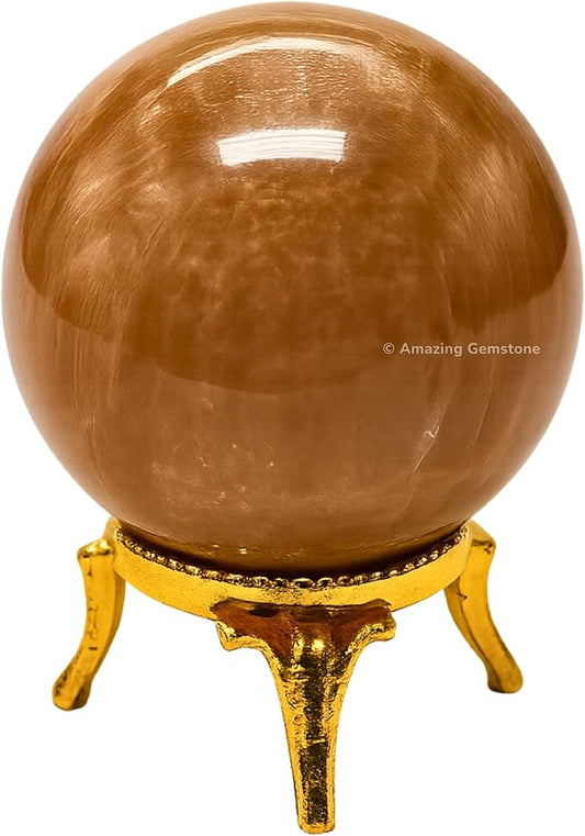 Amazing Gemstone Peach Moonstone Crystal Ball with Stand - 2 Inches Crystal Sphere Meditation Balls for Witchcraft and Decorative Balls
