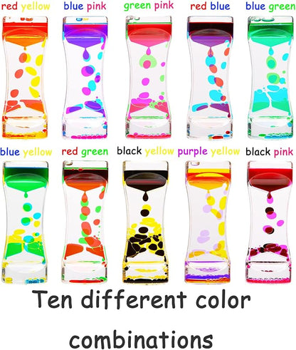 CAILINK Liquid Motion Bubbler Timer,10 Pack Liquid Bubbler Relaxing Motion Timer Fidget Calming Toys,Sensory Play for Adults and Kid Stress Management,Colorful Hourglass Desk Decor